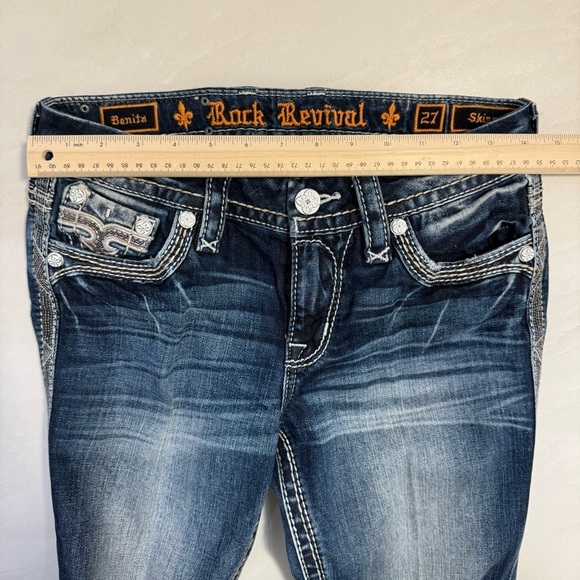 Rock Revival Benita Skinny Jeans Size 27 Dark Wash Fleur-de-Lis - Picture 9 of 9